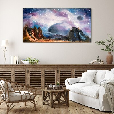 Space landscape with a planet Glass Print