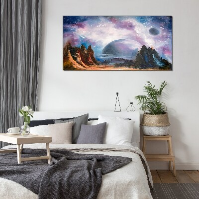 Space landscape with a planet Glass Print
