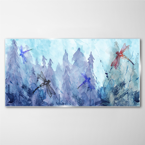 Slender dragonflies in a forest landscape Glass Print