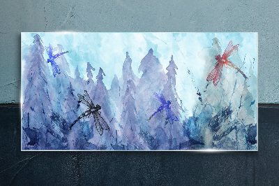 Slender dragonflies in a forest landscape Glass Print