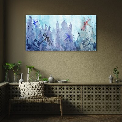 Slender dragonflies in a forest landscape Glass Print