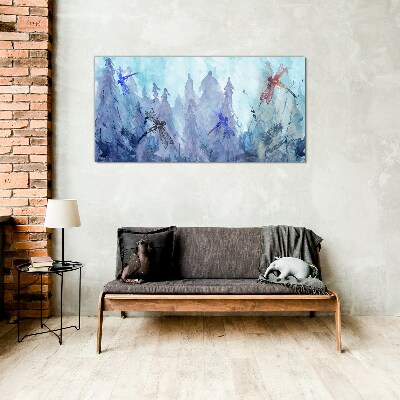 Slender dragonflies in a forest landscape Glass Print