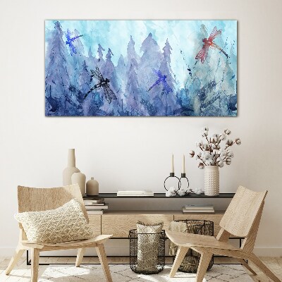 Slender dragonflies in a forest landscape Glass Print