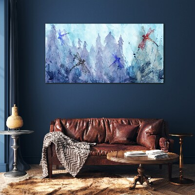 Slender dragonflies in a forest landscape Glass Print