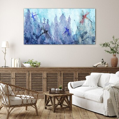 Slender dragonflies in a forest landscape Glass Print
