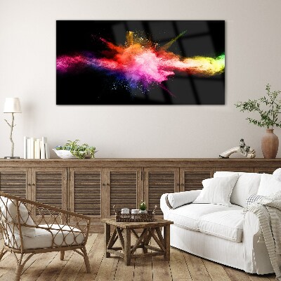 An explosion of colors in the dark Glass Print