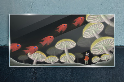 The fantastic world of fish and mushrooms Glass Print