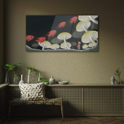 The fantastic world of fish and mushrooms Glass Print