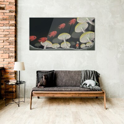 The fantastic world of fish and mushrooms Glass Print