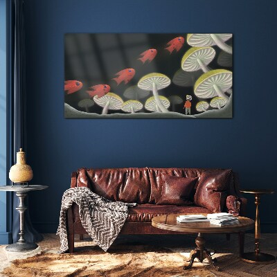 The fantastic world of fish and mushrooms Glass Print