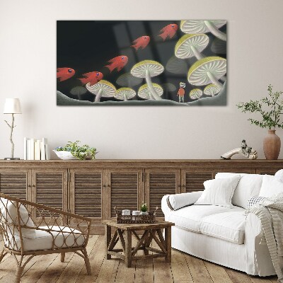 The fantastic world of fish and mushrooms Glass Print