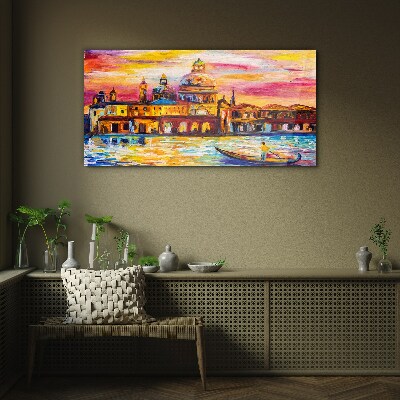 Venice in sunset colors Glass Wall Art