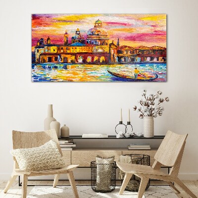 Venice in sunset colors Glass Wall Art