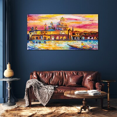 Venice in sunset colors Glass Wall Art