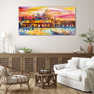 Venice in sunset colors Glass Wall Art