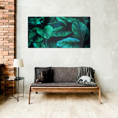 Green tropical leaves Glass Print