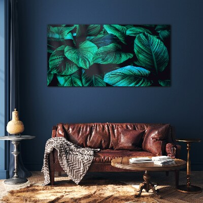 Green tropical leaves Glass Print