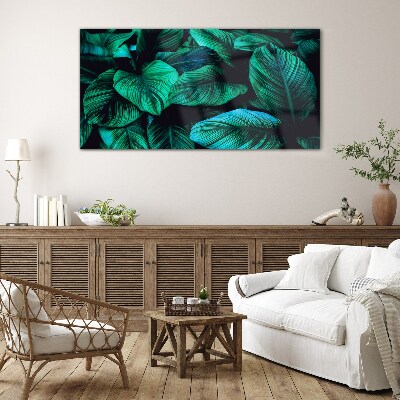 Green tropical leaves Glass Print