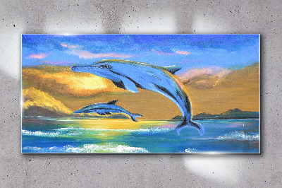 Abstraction dolphins sun Glass Wall Art