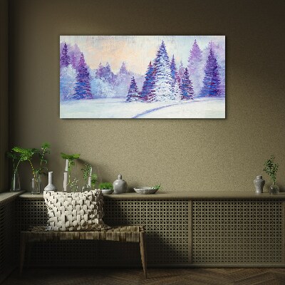 Winter landscape with purple trees Glass Print