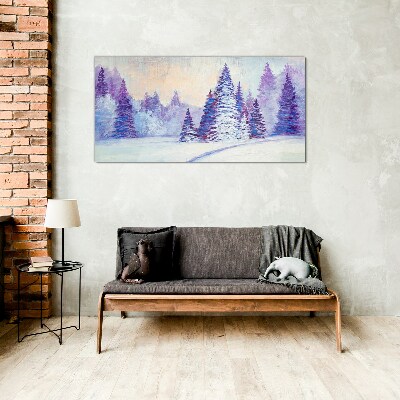 Winter landscape with purple trees Glass Print