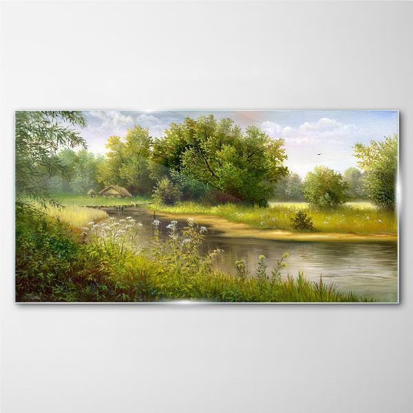 A peaceful landscape by the river Glass Print