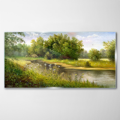 A peaceful landscape by the river Glass Print