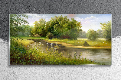 A peaceful landscape by the river Glass Print