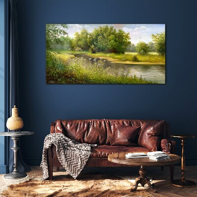 A peaceful landscape by the river Glass Print