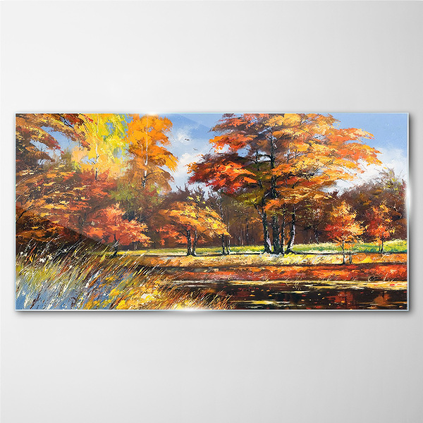 Golden autumn in the park Glass Print