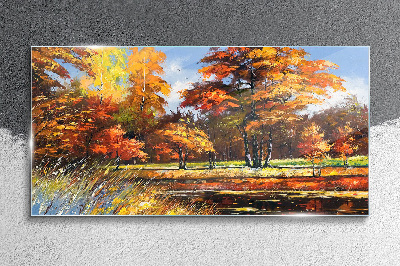 Golden autumn in the park Glass Print