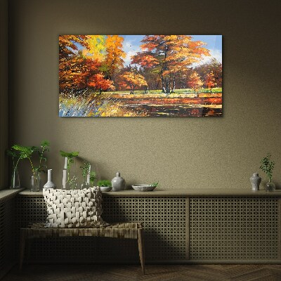 Golden autumn in the park Glass Print