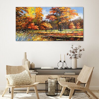 Golden autumn in the park Glass Print