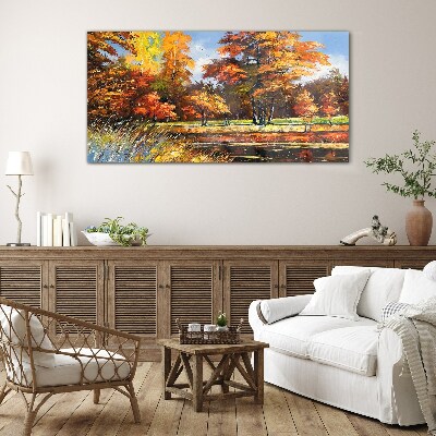 Golden autumn in the park Glass Print