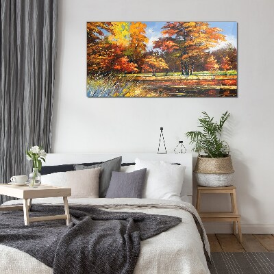 Golden autumn in the park Glass Print