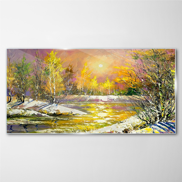 Golden river in the autumn forest Glass Print