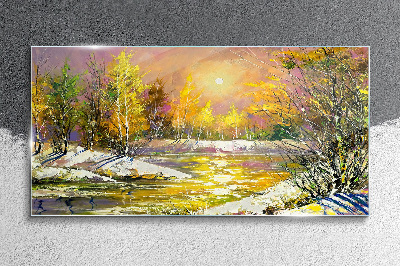Golden river in the autumn forest Glass Print