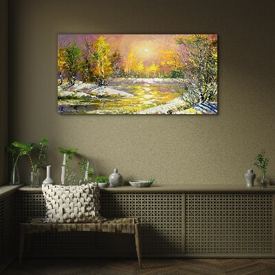 Golden river in the autumn forest Glass Print