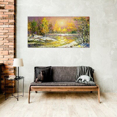 Golden river in the autumn forest Glass Print