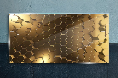 Golden hexagons in space Glass Print