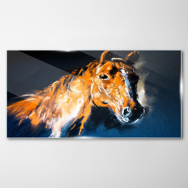Portrait of a horse in intense colors Glass Wall Art