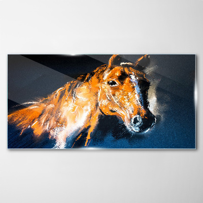 Portrait of a horse in intense colors Glass Wall Art