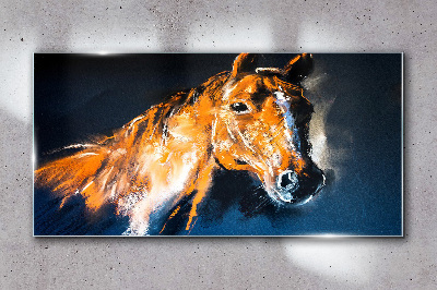 Portrait of a horse in intense colors Glass Wall Art