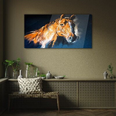Portrait of a horse in intense colors Glass Wall Art