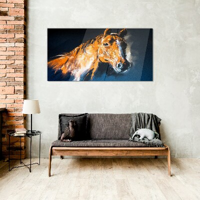 Portrait of a horse in intense colors Glass Wall Art