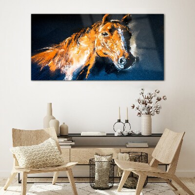 Portrait of a horse in intense colors Glass Wall Art
