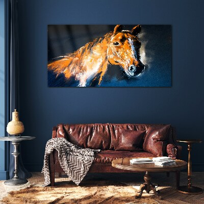 Portrait of a horse in intense colors Glass Wall Art