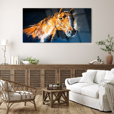 Portrait of a horse in intense colors Glass Wall Art