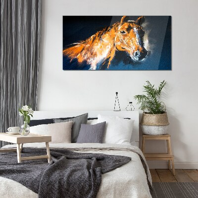Portrait of a horse in intense colors Glass Wall Art