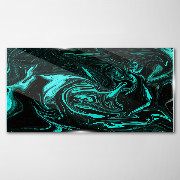 Green and black swirls of abstraction Glass Print